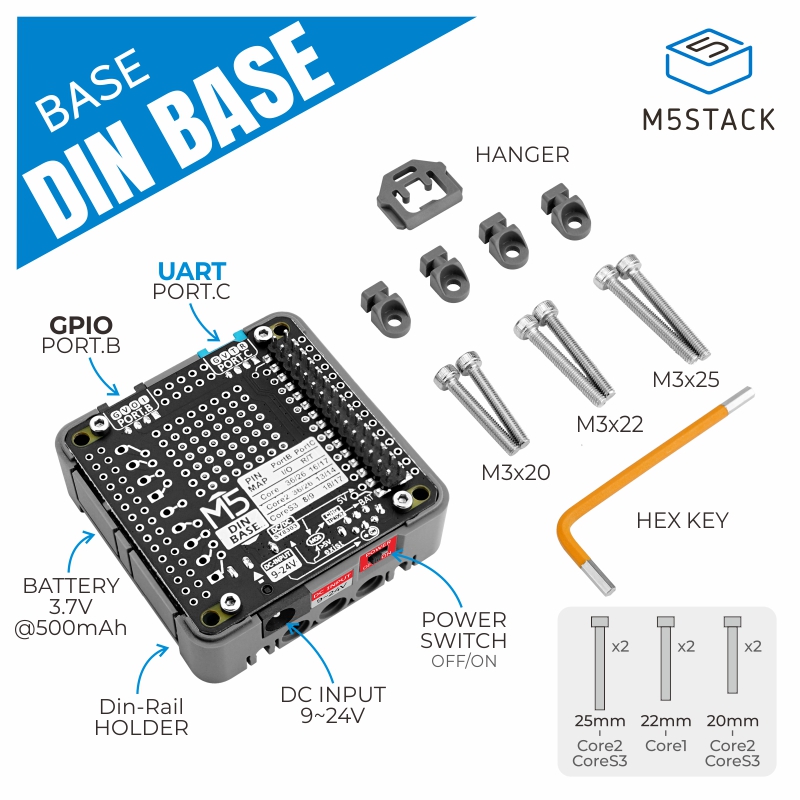 M5Stack Core2 - Base Din oficial M5Stack con batería