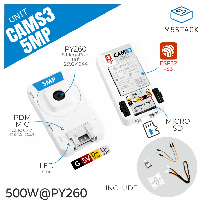 M5Stack Core2 - M5Stack Unidad Oficial CamS3 Cámara Wi-Fi