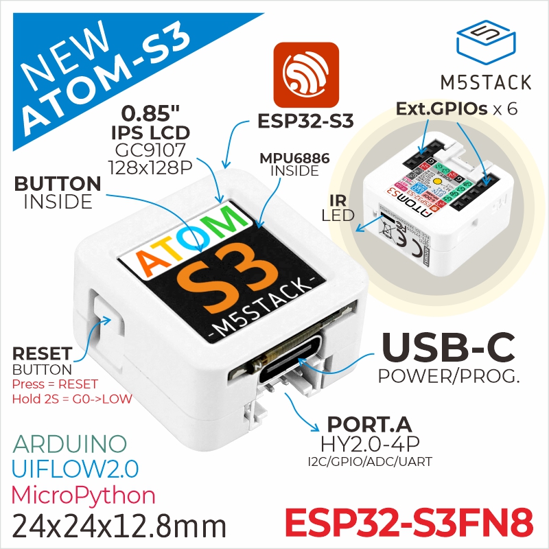 Original M5Stack ATOMS3 ESP32- - Doit Esp32 reseña y precio